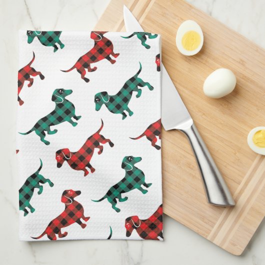Rood en groen kerstfeest in de keuken theedoek (Quarter Fold)