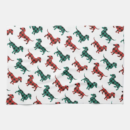 Rood en groen kerstfeest in de keuken theedoek (Horizontaal)