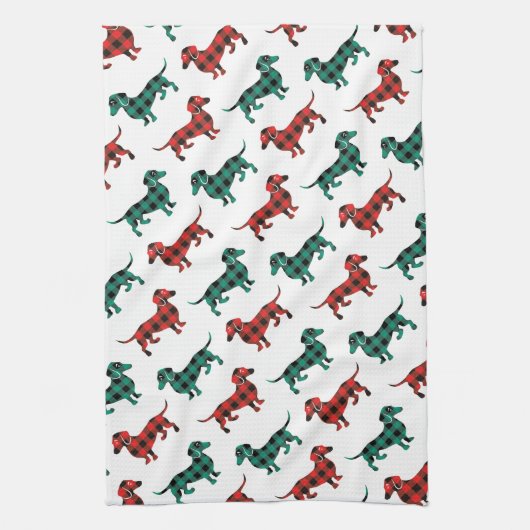 Rood en groen kerstfeest in de keuken theedoek (Verticaal)