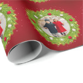 Rood en groen kerstfeest met één foto herhalen cadeaupapier (Rol Hoek)