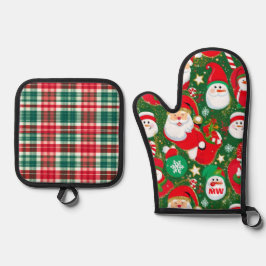 Rood en groen kerstfeest ovenwant & pannenlap set