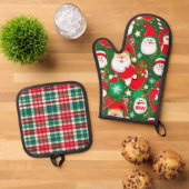Rood en groen kerstfeest ovenwant & pannenlap set (Top down)