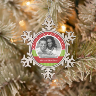 Rood en groen kerstfeest tin sneeuwvlok ornament