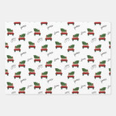 Rood en groen kerstfeestdag  vrachtwagen inpakpapier vel (Voorkant 3)