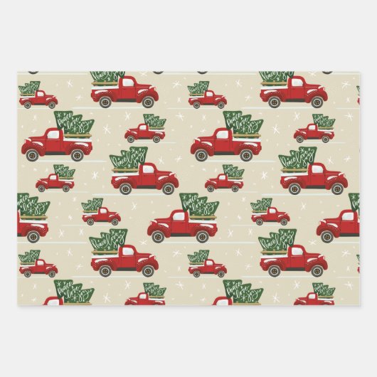 Rood en groen kerstfeestdag  vrachtwagen inpakpapier vel (Voorkant 2)
