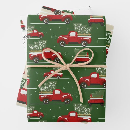 Rood en groen kerstfeestdag  vrachtwagen inpakpapier vel (In situ)
