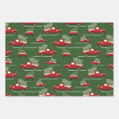 Rood en groen kerstfeestdag  vrachtwagen inpakpapier vel (Voorkant)