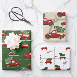 Rood en groen kerstfeestdag vrachtwagen inpakpapier vel