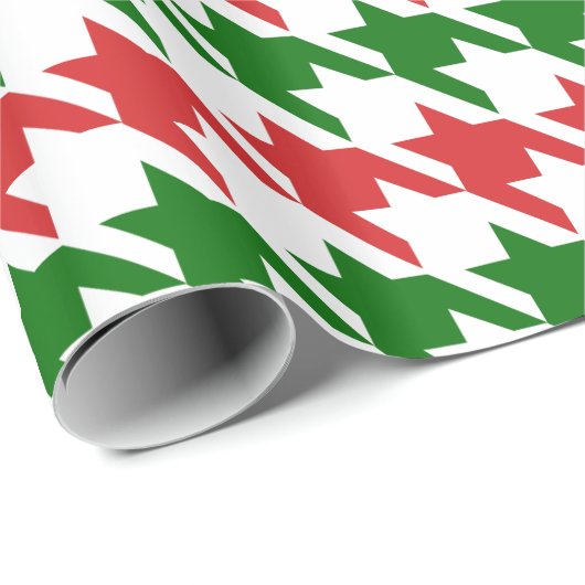 Rood en groen kersthoundstooth Pattern Cadeaupapier (Rol Hoek)