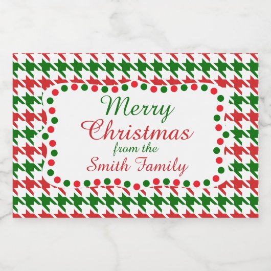 Rood en groen kersthoundstooth Pattern Voedselcontainer Etiket (Enkel label)