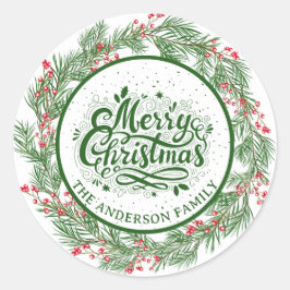 Rood en Groen Kerstkrans Ronde Sticker