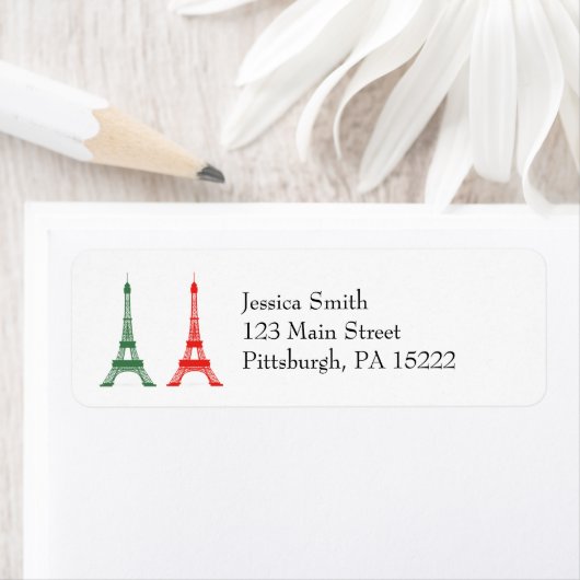 Rood en Groen Kerstmis Frans Thema Eiffeltorens Etiket (Insitu)