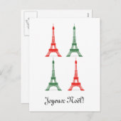 Rood en Groen Kerstmis Frans Thema Eiffeltorens Feestdagenkaart (Voorkant / Achterkant)