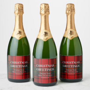 Rood en groen Kerstmis geruit  Sparkling Wijnetiket