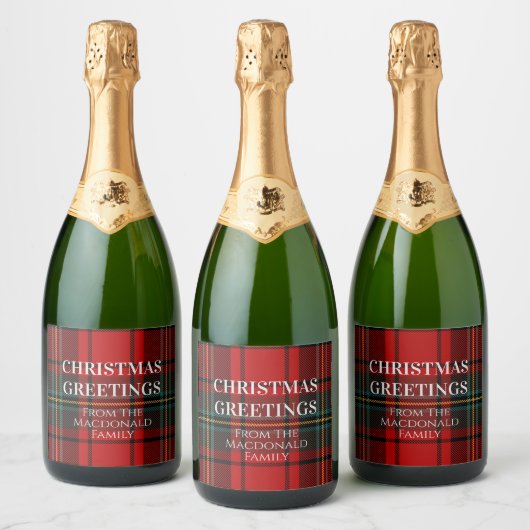 Rood en groen Kerstmis geruit Sparkling Wijnetiket (Flessen)