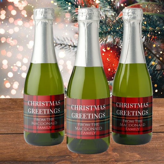 Rood en groen Kerstmis geruit Sparkling Wijnetiket