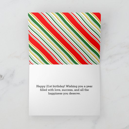 Rood en Groen Kerstmis Goud 21e Verjaardag Kaart (Binnen)
