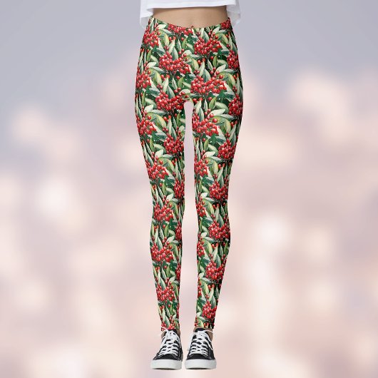 Rood en Groen Kerstmis Holly Patroon Leggings