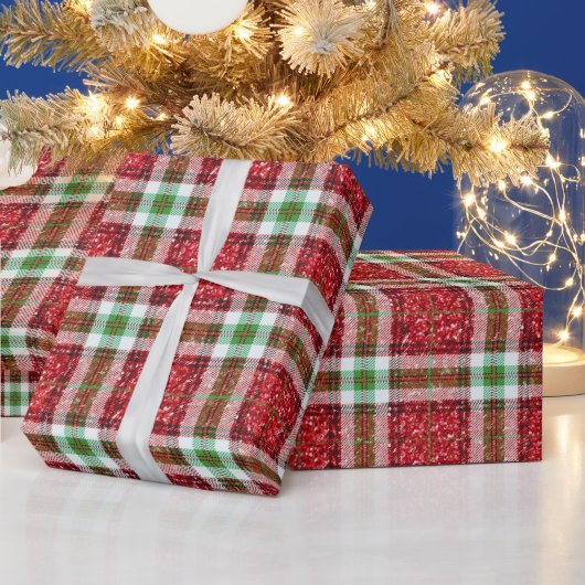 Rood en Groen Kerstmis Plaid Glitter Kerstmis Cadeaupapier (Feestdagen)