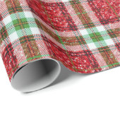 Rood en Groen Kerstmis Plaid Glitter Kerstmis Cadeaupapier (Rol Hoek)