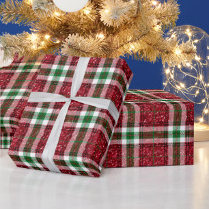Rood en Groen Kerstmis Plaid Glitter Kerstmis Cadeaupapier