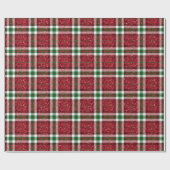 Rood en Groen Kerstmis Plaid Glitter Kerstmis Cadeaupapier (Vlak)