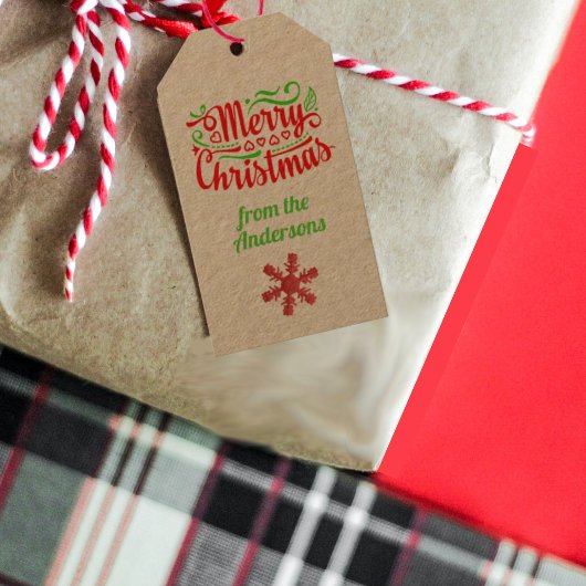 Rood en Groen Kerstmis Typografie Gift Label Cadeaulabel