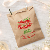 Rood en Groen Kerstmis Typografie Kraft Bag Bedankzakje (Geknipt)