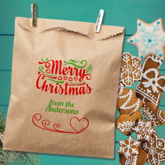Rood en Groen Kerstmis Typografie Kraft Bag Bedankzakje