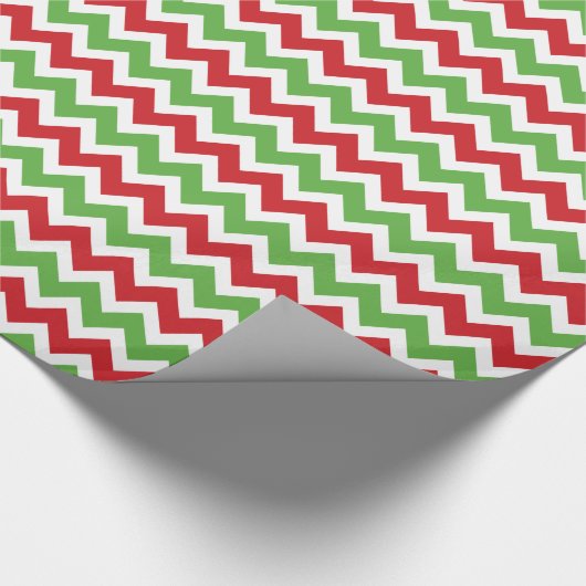 Rood en Groen Kerstmis Zigzag Chevron Strepen Cadeaupapier (Hoek)