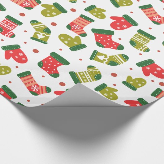 Rood en groen kerstpatroon Mittens Cadeaupapier (Hoek)