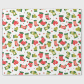 Rood en groen kerstpatroon Mittens Cadeaupapier (Vlak)