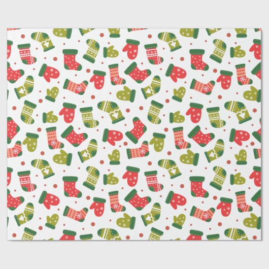 Rood en groen kerstpatroon Mittens Cadeaupapier (Vlak)