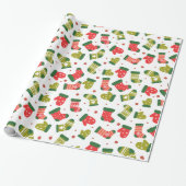 Rood en groen kerstpatroon Mittens Cadeaupapier (Uitgerold)