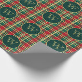 Rood en groen kerstplakmonogram cadeaupapier (Hoek)