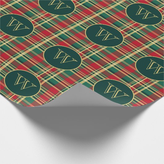Rood en groen kerstplakmonogram cadeaupapier (Hoek)