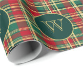Rood en groen kerstplakmonogram cadeaupapier (Rol Hoek)