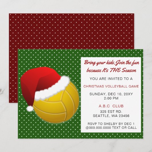 Rood en groen kerstvolleybaltoernooi kaart (Voorkant / Achterkant)