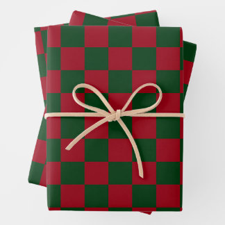 Rood en groen klassiek kerst dambordpatroon inpakpapier vel