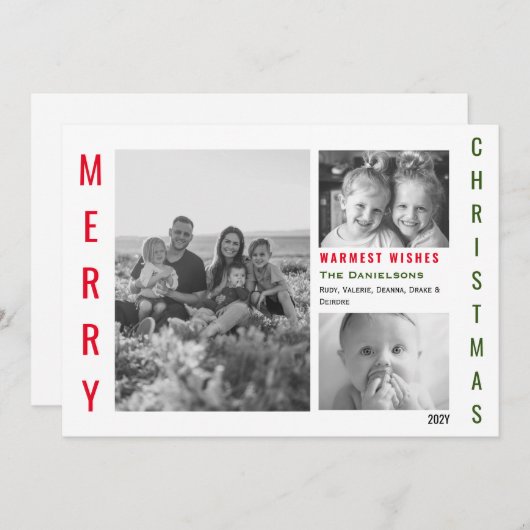 Rood en Groen Kleur Pop Minimalistische Collage Feestdagenkaart (Voorkant / Achterkant)