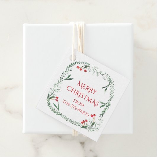 Rood en Groen krans Vrolijk kerstcadeau Bedankjes Labels (In situ)