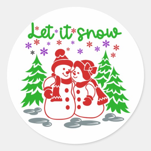 Rood en groen laat het sneeuwsnaren met kerstmis ronde sticker (Voorkant)