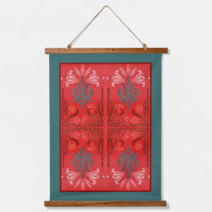 Rood en Groen Lelie Bloemen Stencil Art Abstract Hangend Wandkleed