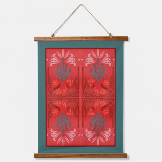 Rood en Groen Lelie Bloemen Stencil Art Abstract Hangend Wandkleed (Voorkant)
