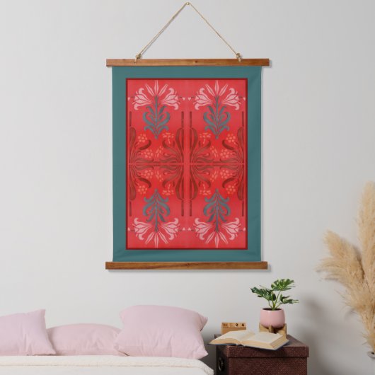 Rood en Groen Lelie Bloemen Stencil Art Abstract Hangend Wandkleed (Slaapkamer)