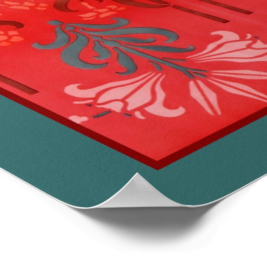 Rood en Groen Lelie Bloemen Stencil Art Abstract Poster (Hoek)