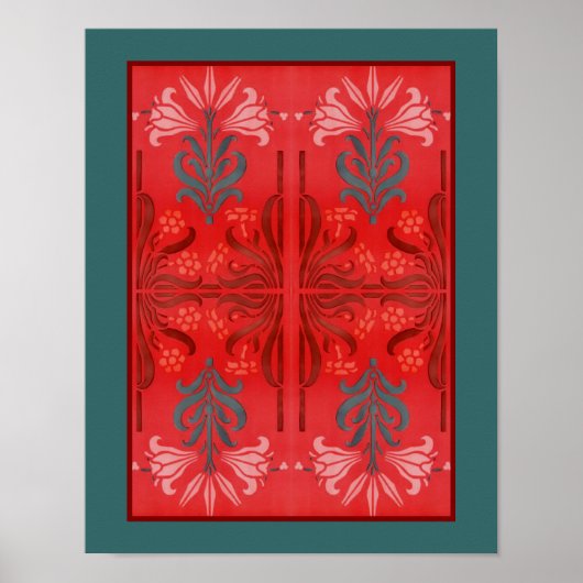 Rood en Groen Lelie Bloemen Stencil Art Abstract Poster (Voorkant)