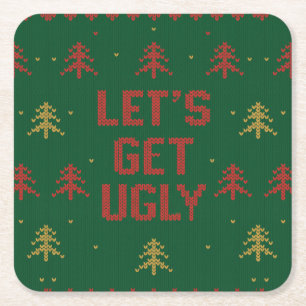 Rood en groen lelijk T-shirt feest Kerstmis Kartonnen Onderzetters