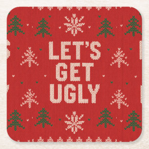 Rood en groen lelijk T-shirt feest Kerstmis Kartonnen Onderzetters