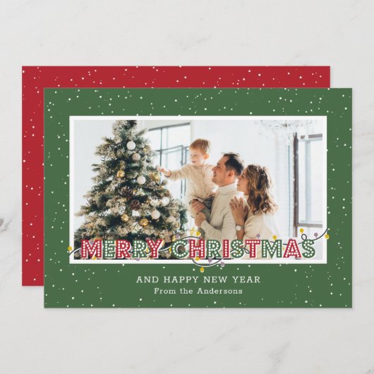 Rood en groen licht kerstkaarten feestdagenkaart (Voorkant / Achterkant)